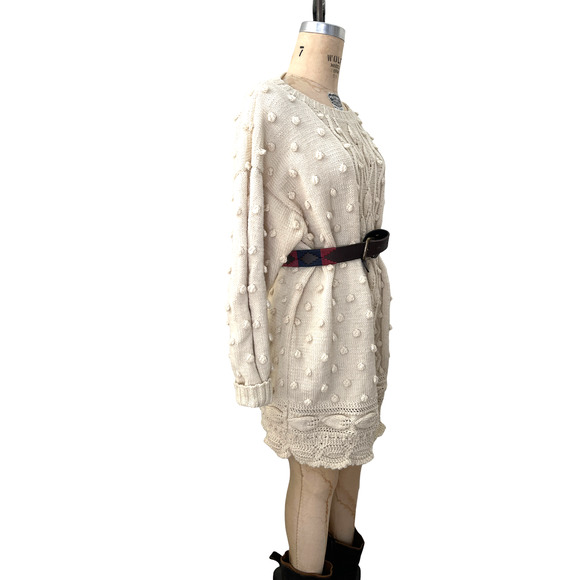 Black Sheep of Rye Sweater‎ Tunic Ivory Fisherman Cable Wool England sz M/L - Picture 1 of 6